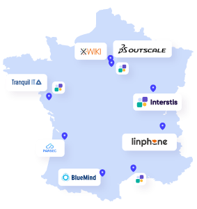 Carte du consortium Tranquil IT Xwiki Interstis Belledonne Bluemind Parsec 3dsoutscale Cart france