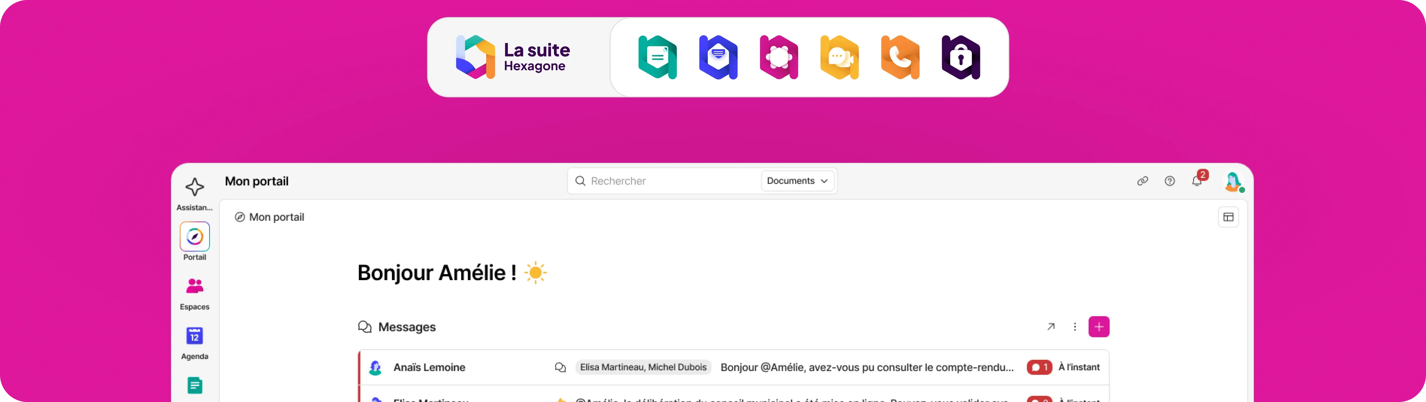 Aperçu de l'interface de la suite collaborative
