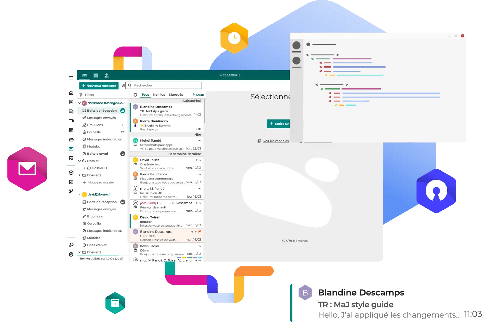 Wireframe de la brique mail et agenda