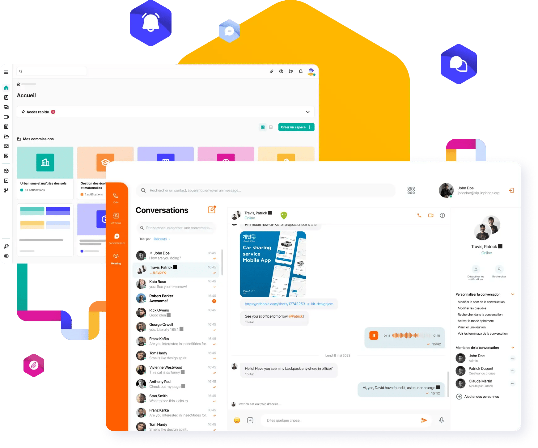 Wireframe de l'interface de messagerie collaborative