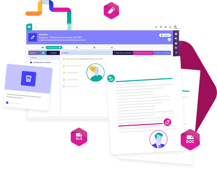 Interface d'un espace avec un document de coédition Interface d'un espace avec un document de coédition