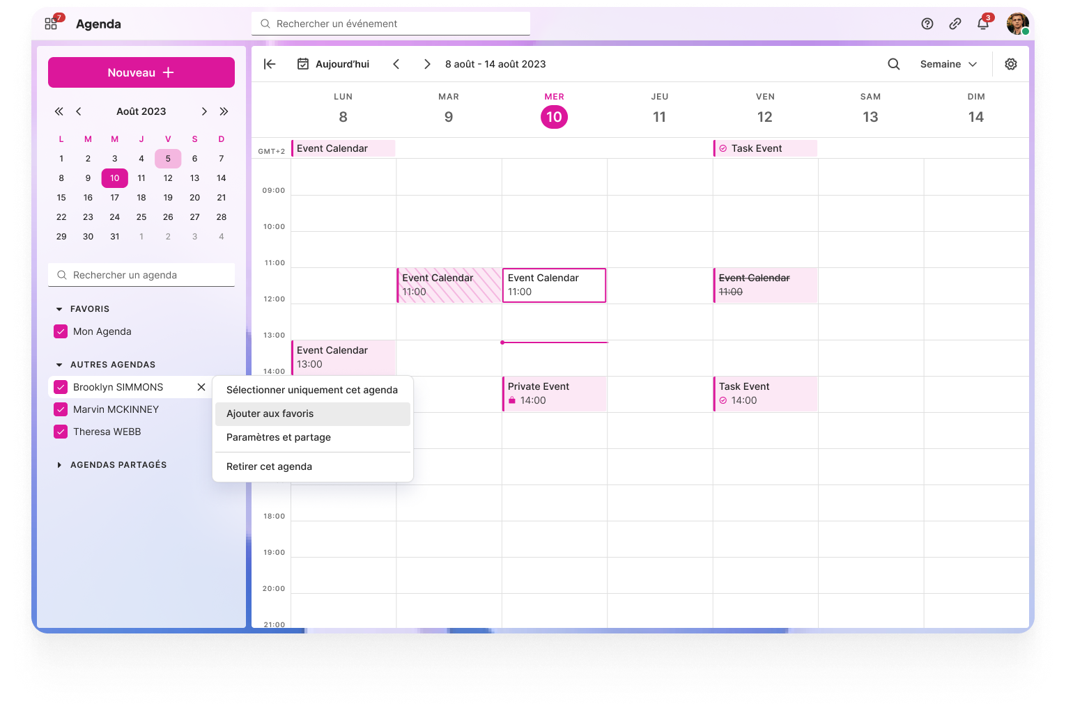 Interface - Mon agenda